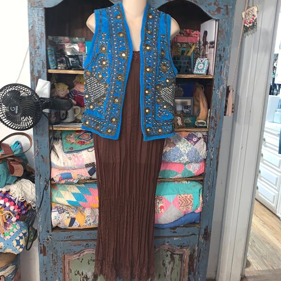 VINTAGE 60’s/70’s QUILTED VELVET VEST BEADED, MIRRORS, PEARLS FESTIVAL - Picture 8 of 8